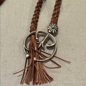 Braided Brown Leather Necklace with Sterling Silver & Turquoise Accents